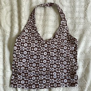 Brown Flower Pattern Hollister Halter Tank Top